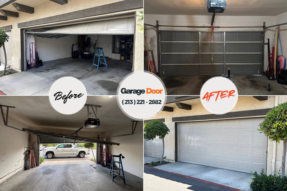 Before and after: garage door repair Randolph AFB, TX
